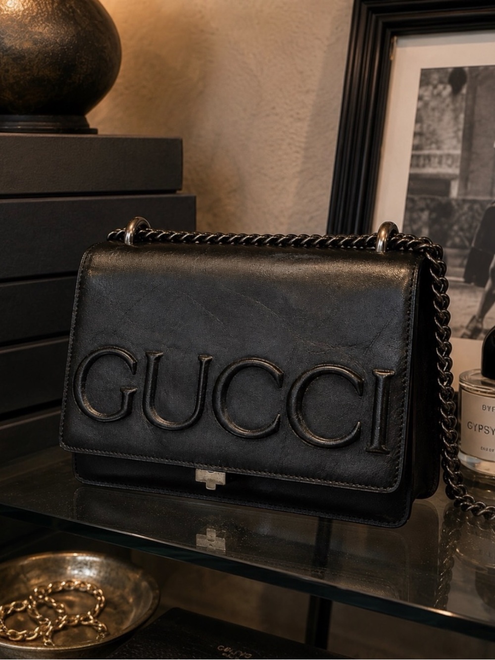 AUTHENTIC GUCCI PADLOCK SM BLACK CALFSKIN LEATHER-CHAIN-LUXERY WITH AN EDGE
